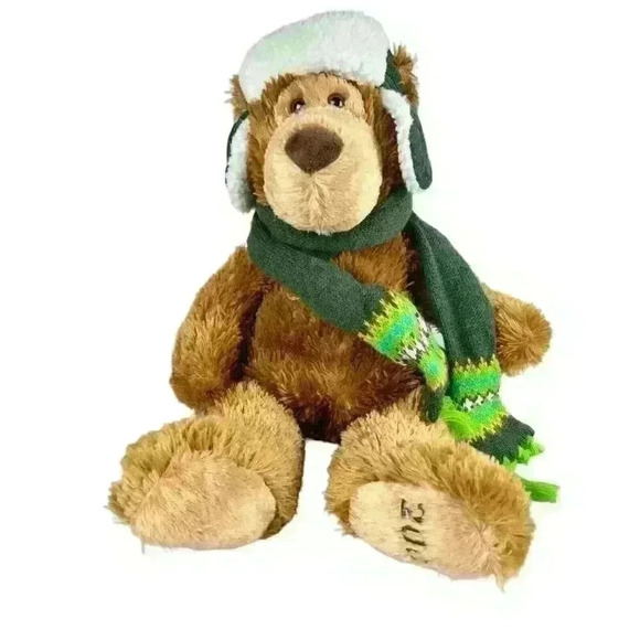 Mary Meyer Brown Bear Trapper Winter Hat and Scarf 18" Plush Stuffed Animal 2008 - Picture 1 of 11